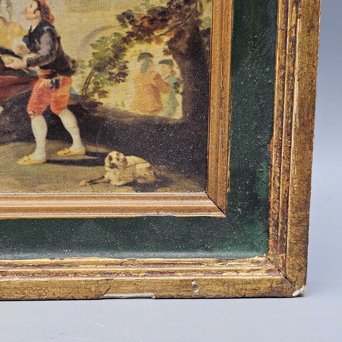 Vintage Hand Colored Etching in Painted Frame