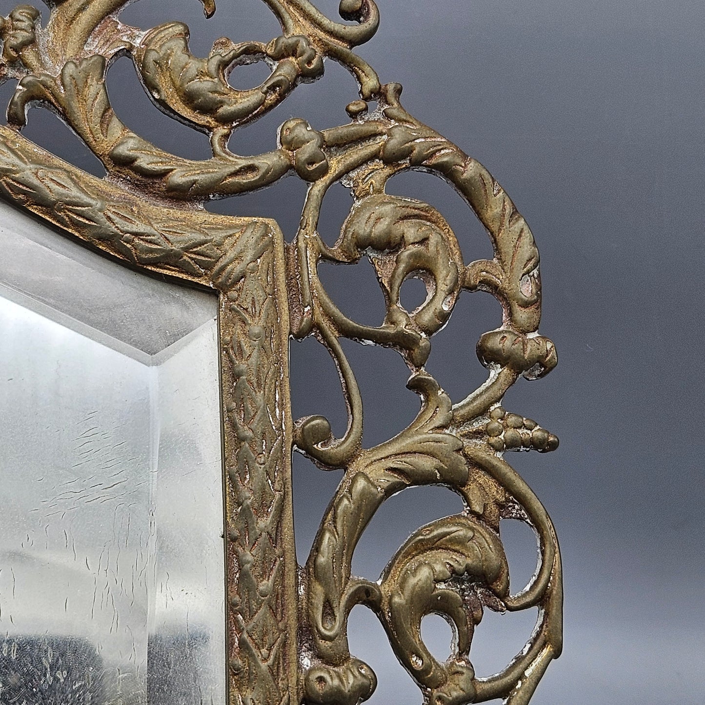 Vintage French Brass Small Beveled Glass Vanity Shaving Mirror with Bacchus Face