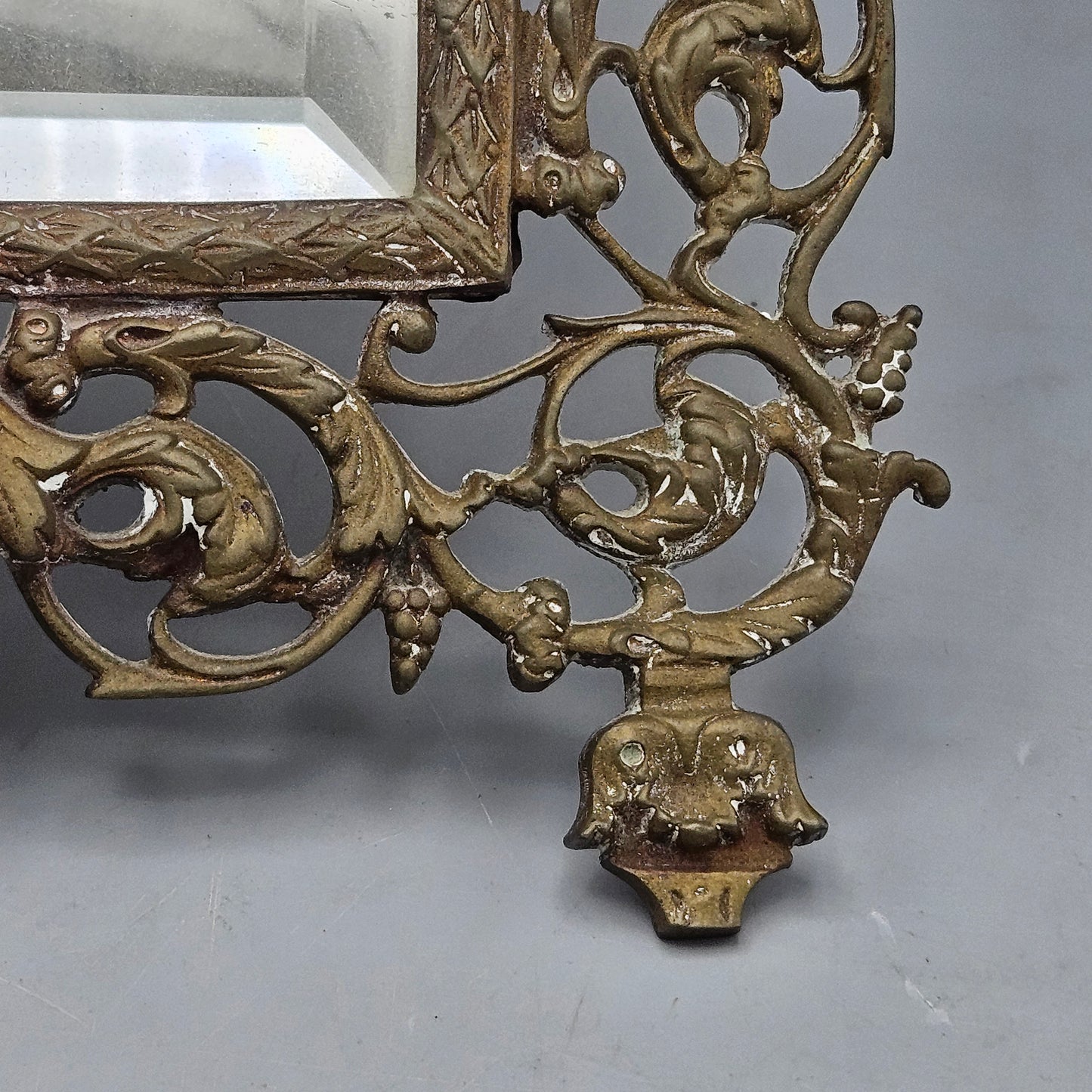 Vintage French Brass Small Beveled Glass Vanity Shaving Mirror with Bacchus Face