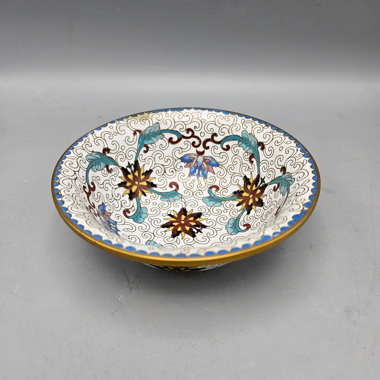 Vintage White Cloisonne Bowl