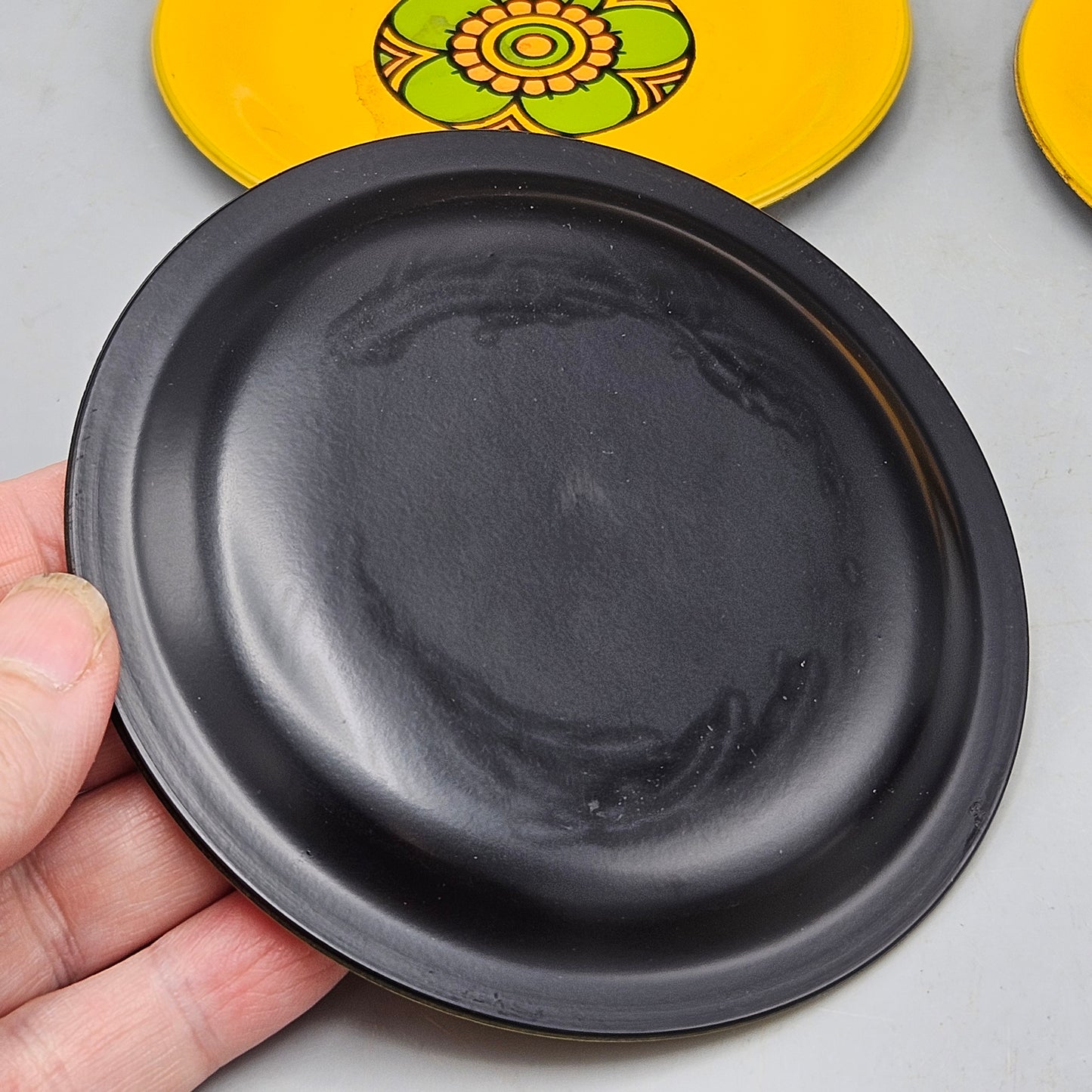 Set of 6 Vintage Metal Yellow Floral Coasters
