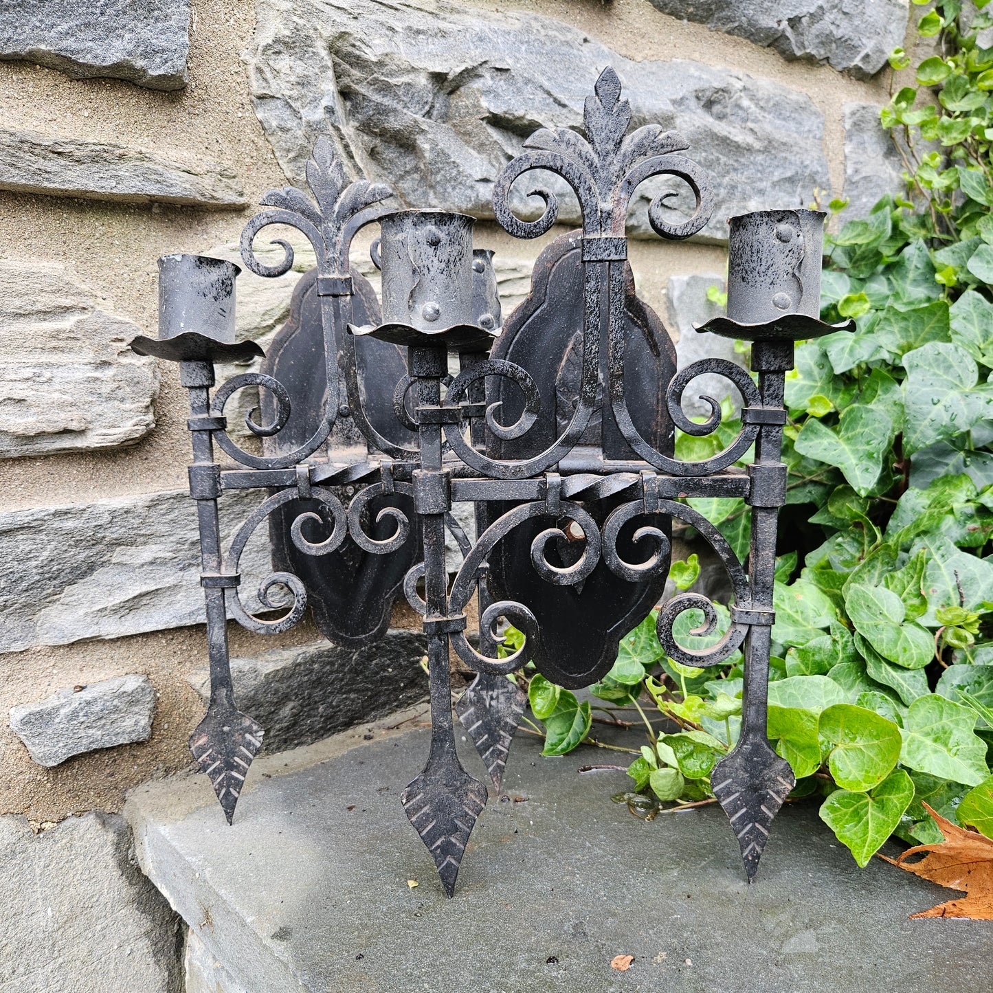 Pair of Ornate Iron Wall Sconces