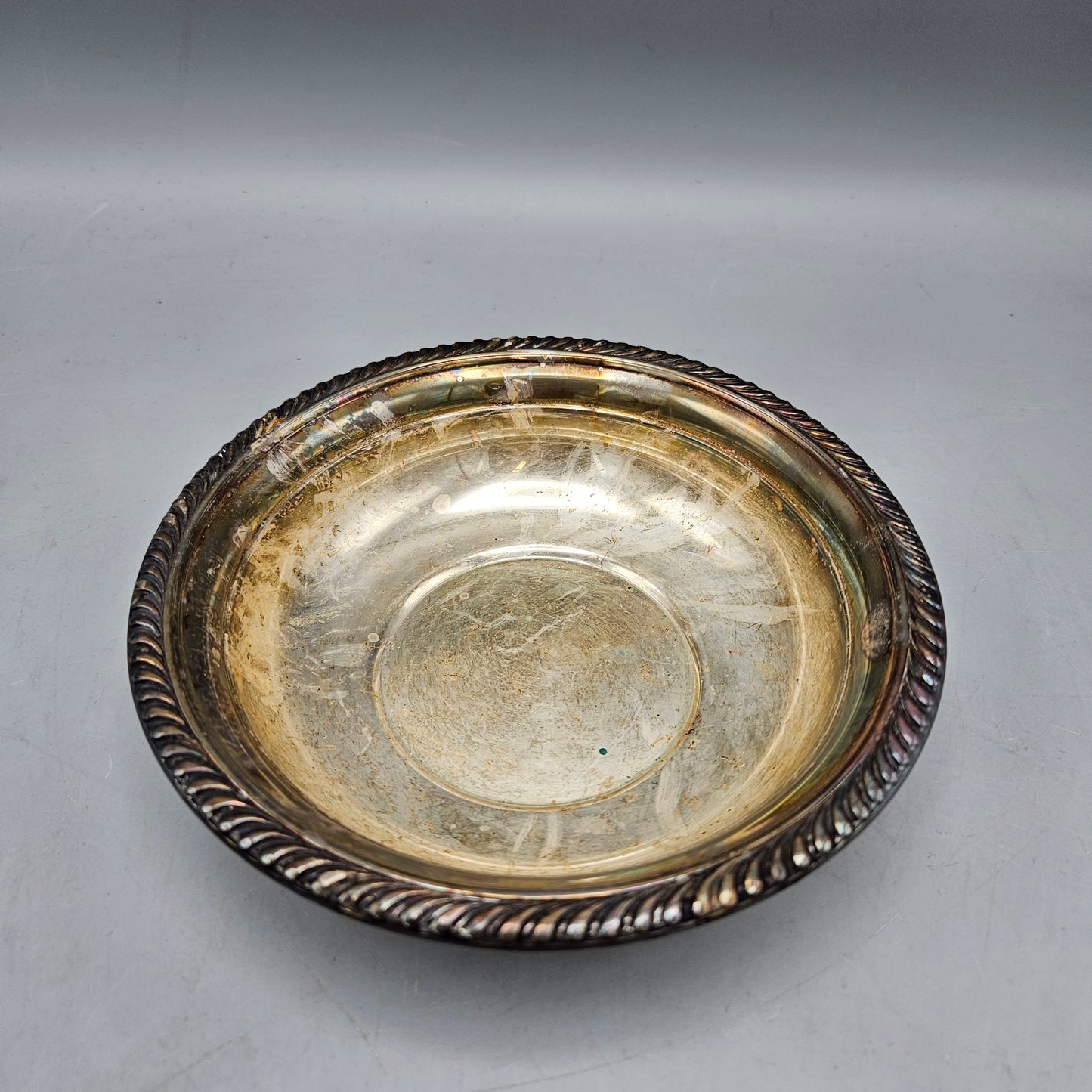 Vintage Rogers Silver on Copper Dish with Roped Rim