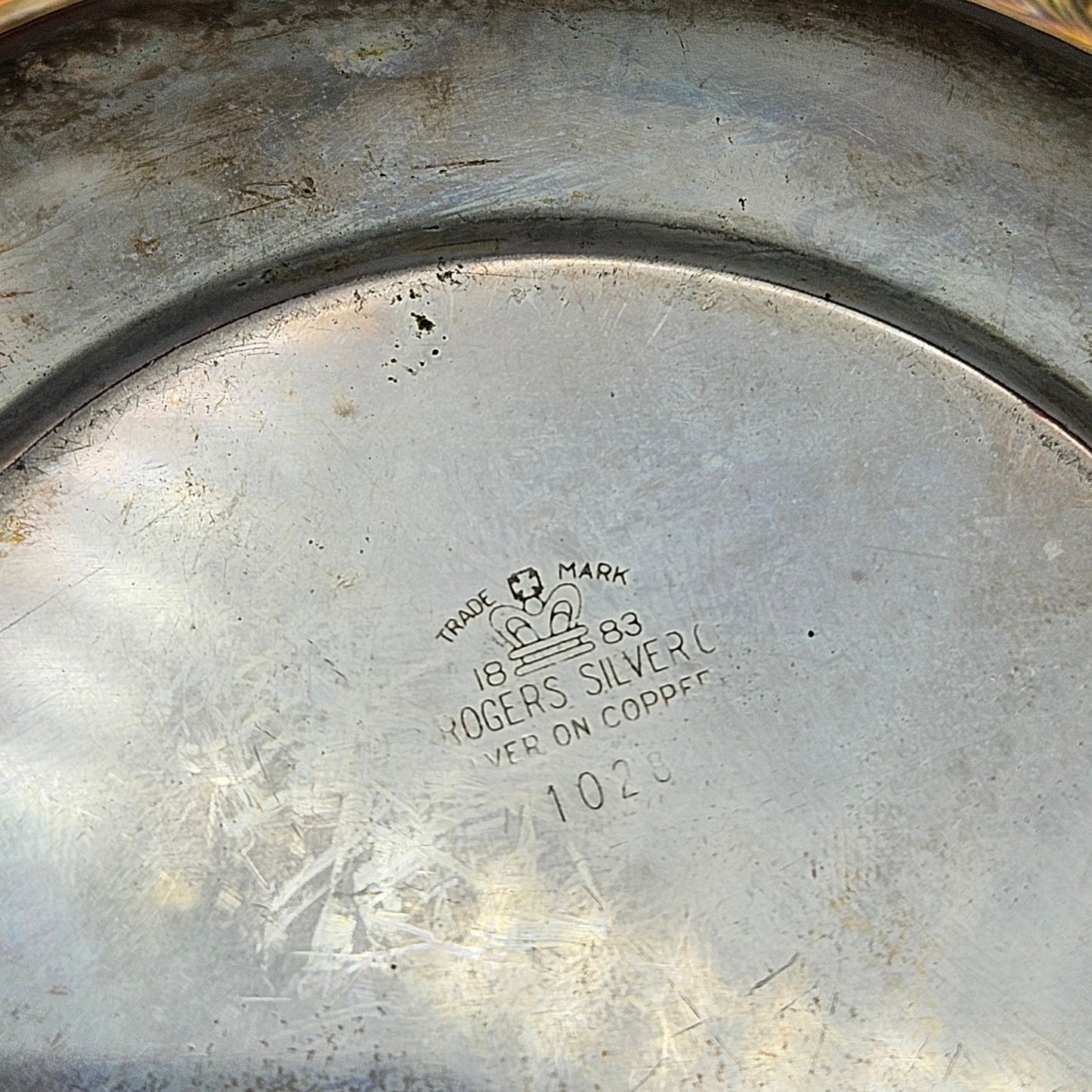 Vintage Rogers Silver on Copper Dish with Roped Rim