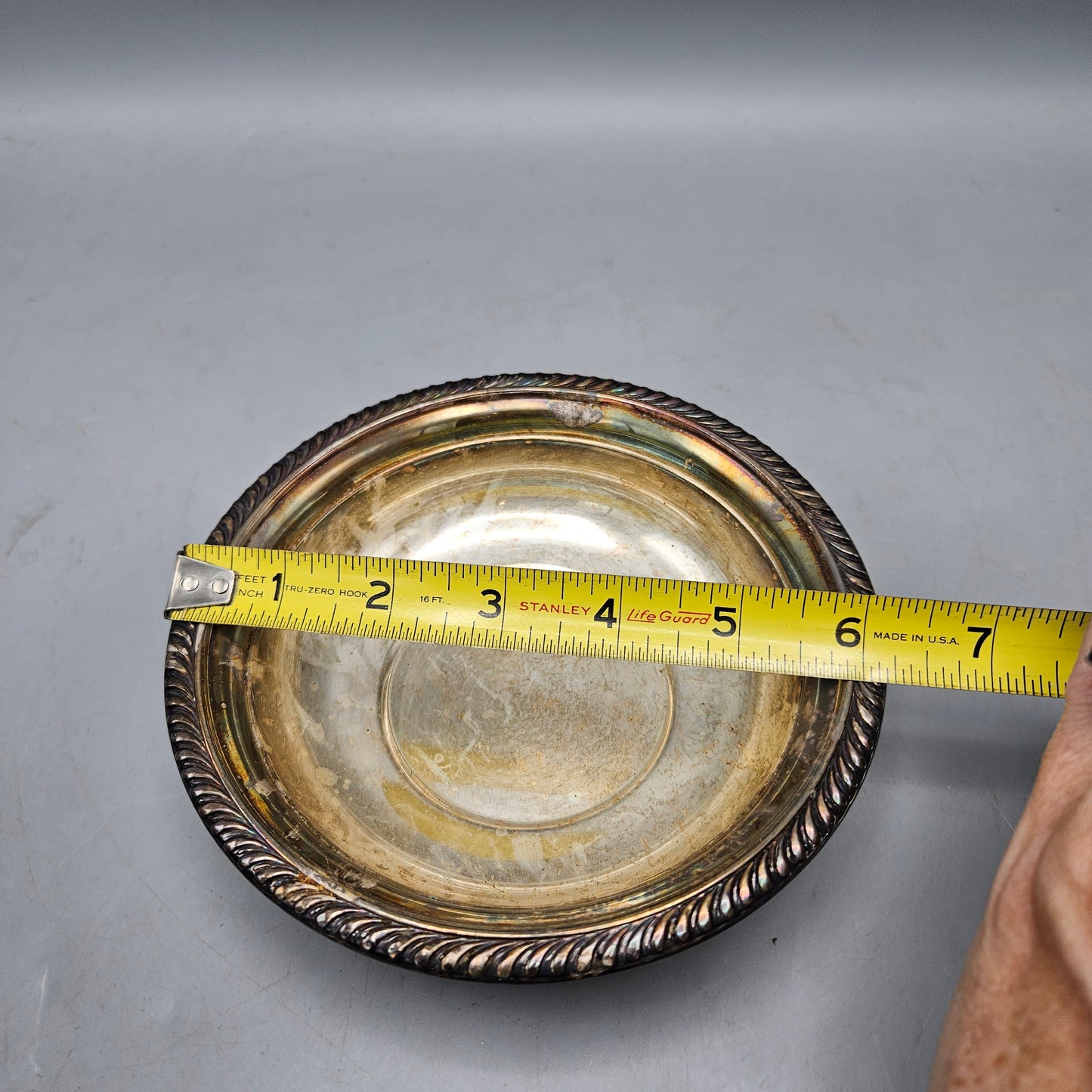 Vintage Rogers Silver on Copper Dish with Roped Rim