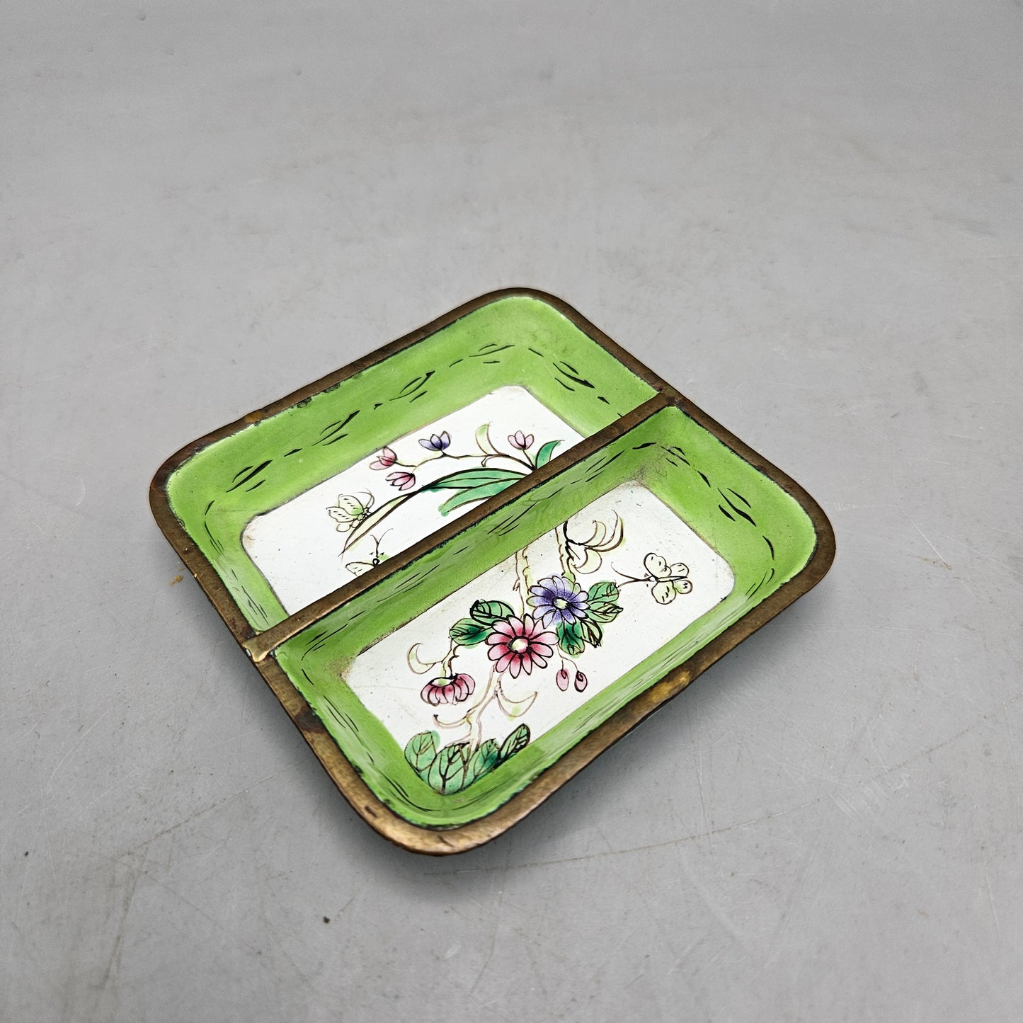 Vintage 2 Part Metal Floral Dish