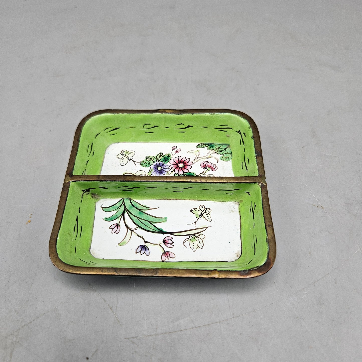 Vintage 2 Part Metal Floral Dish