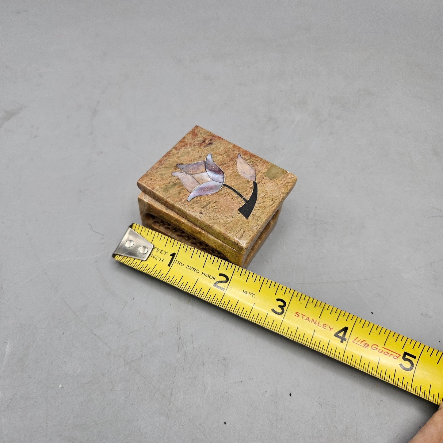 Vintage Soap Stone Trinket Box with Floral Inlay