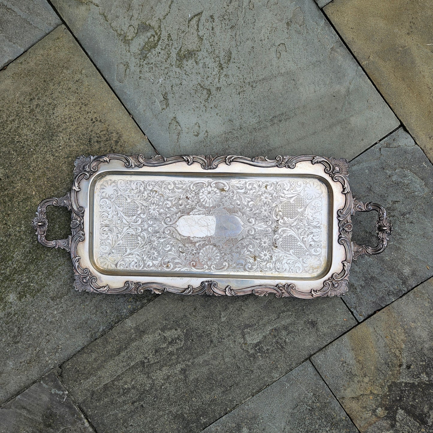 Vintage Silver Plate (Silver on Copper) Ornate Serving Tray