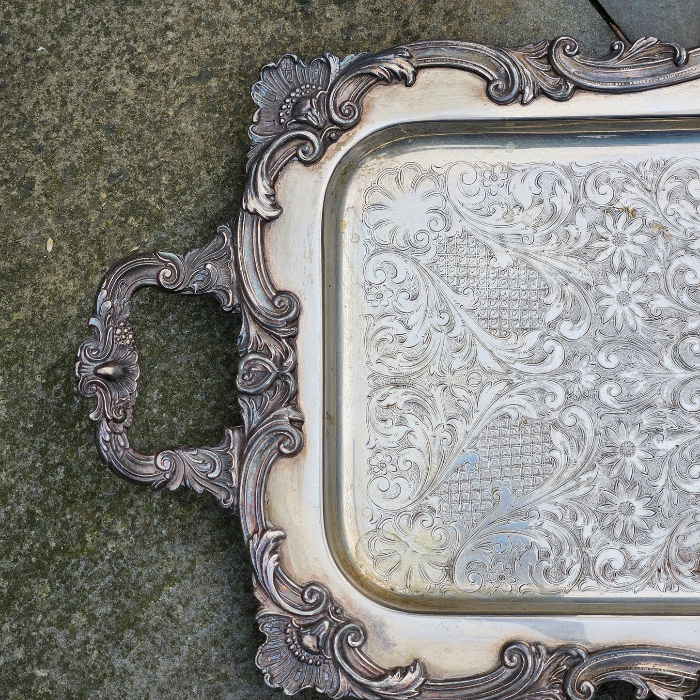 Vintage Silver Plate (Silver on Copper) Ornate Serving Tray