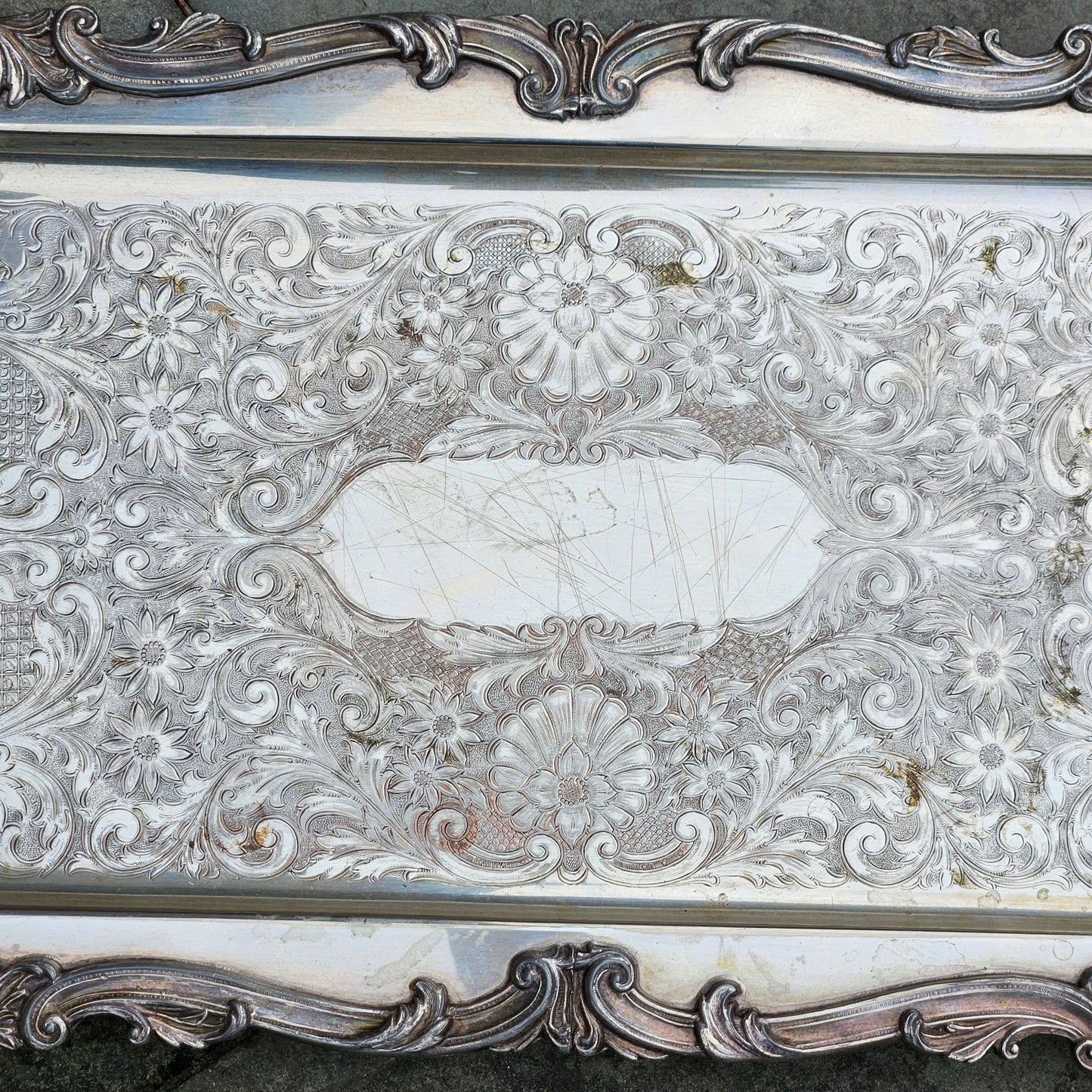 Vintage Silver Plate (Silver on Copper) Ornate Serving Tray