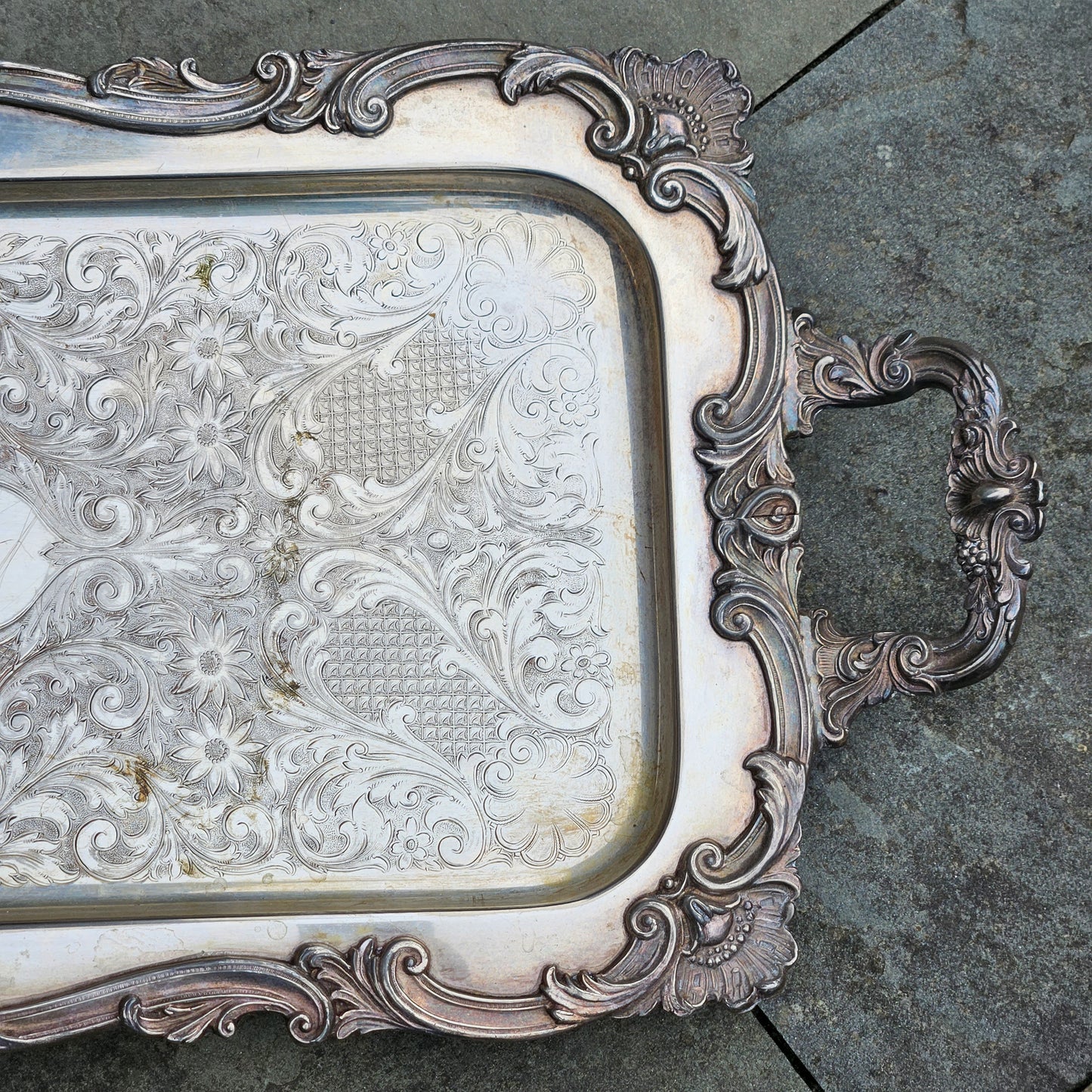 Vintage Silver Plate (Silver on Copper) Ornate Serving Tray