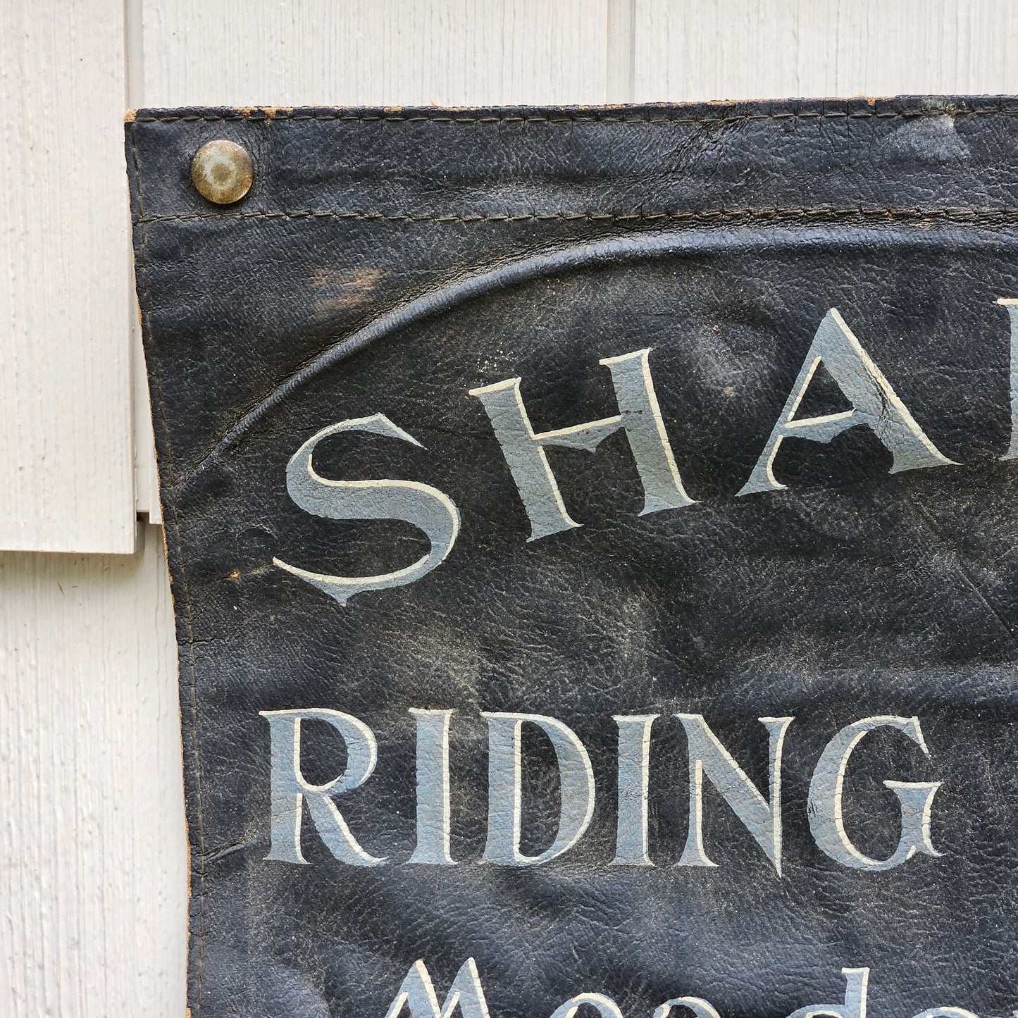 Vintage Hand Painted Sign on Leather "Sharpless Riding Stables" Meadowbrook, PA