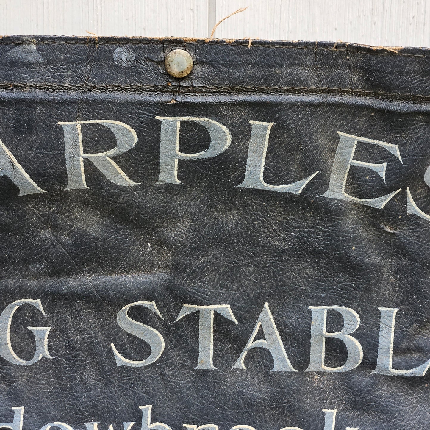 Vintage Hand Painted Sign on Leather "Sharpless Riding Stables" Meadowbrook, PA