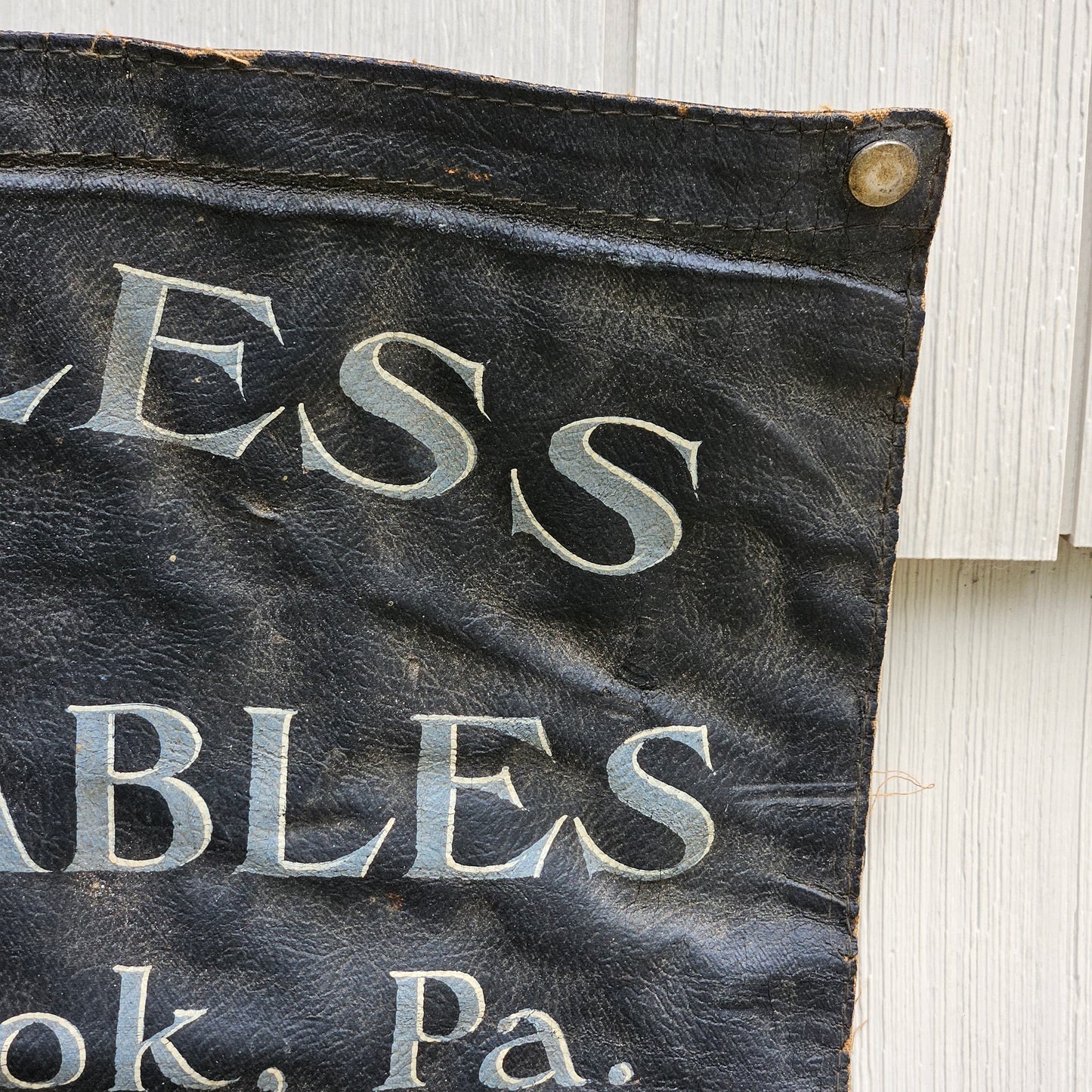Vintage Hand Painted Sign on Leather "Sharpless Riding Stables" Meadowbrook, PA