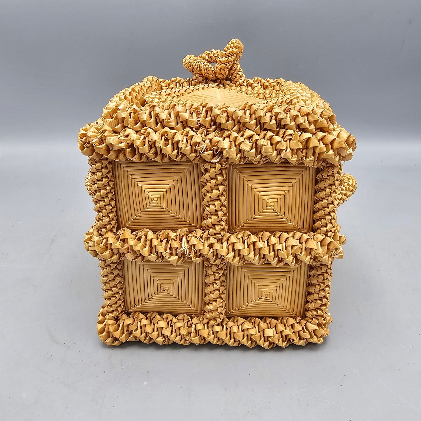 Vintage Wood & Straw Hinged Box Made in USSR