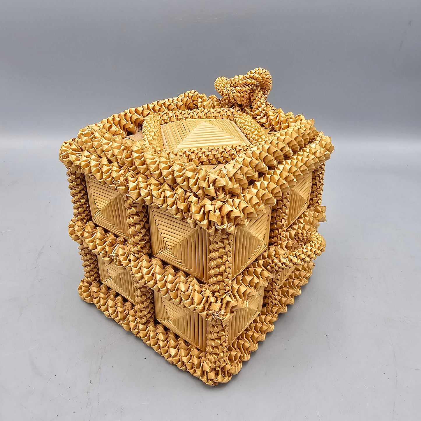Vintage Wood & Straw Hinged Box Made in USSR