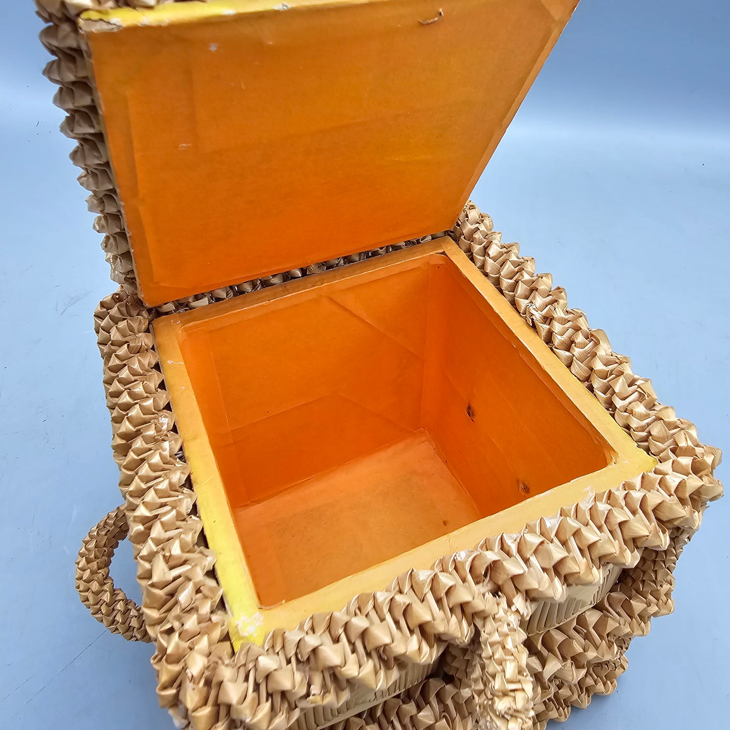 Vintage Wood & Straw Hinged Box Made in USSR