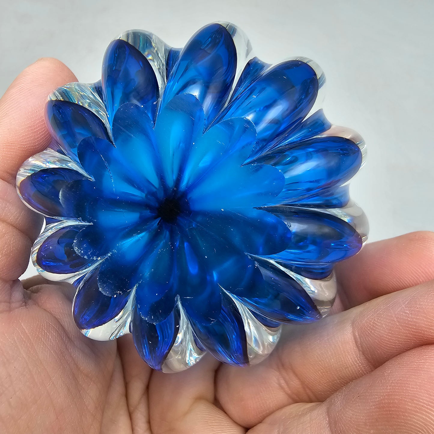 Clear and Blue Glass Paperweight