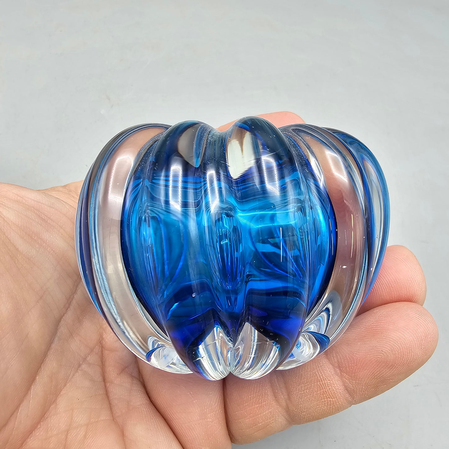 Clear and Blue Glass Paperweight