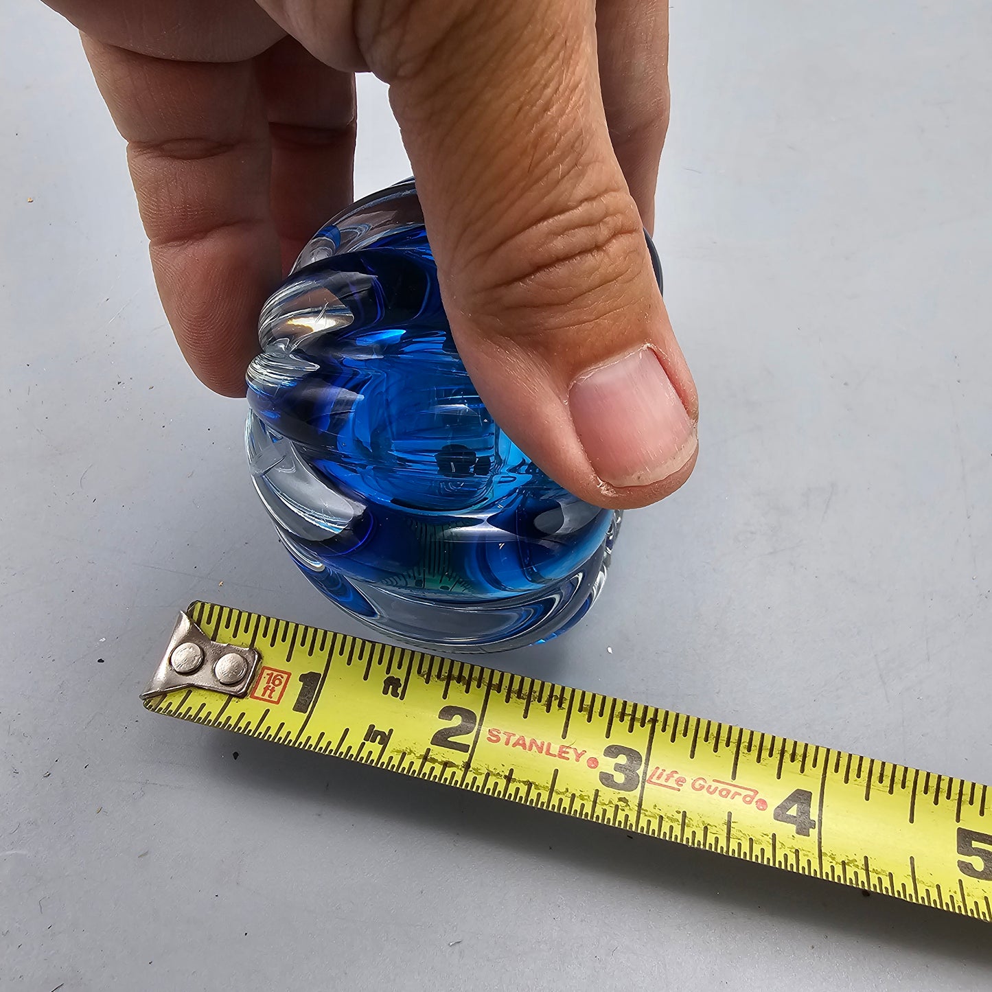 Clear and Blue Glass Paperweight