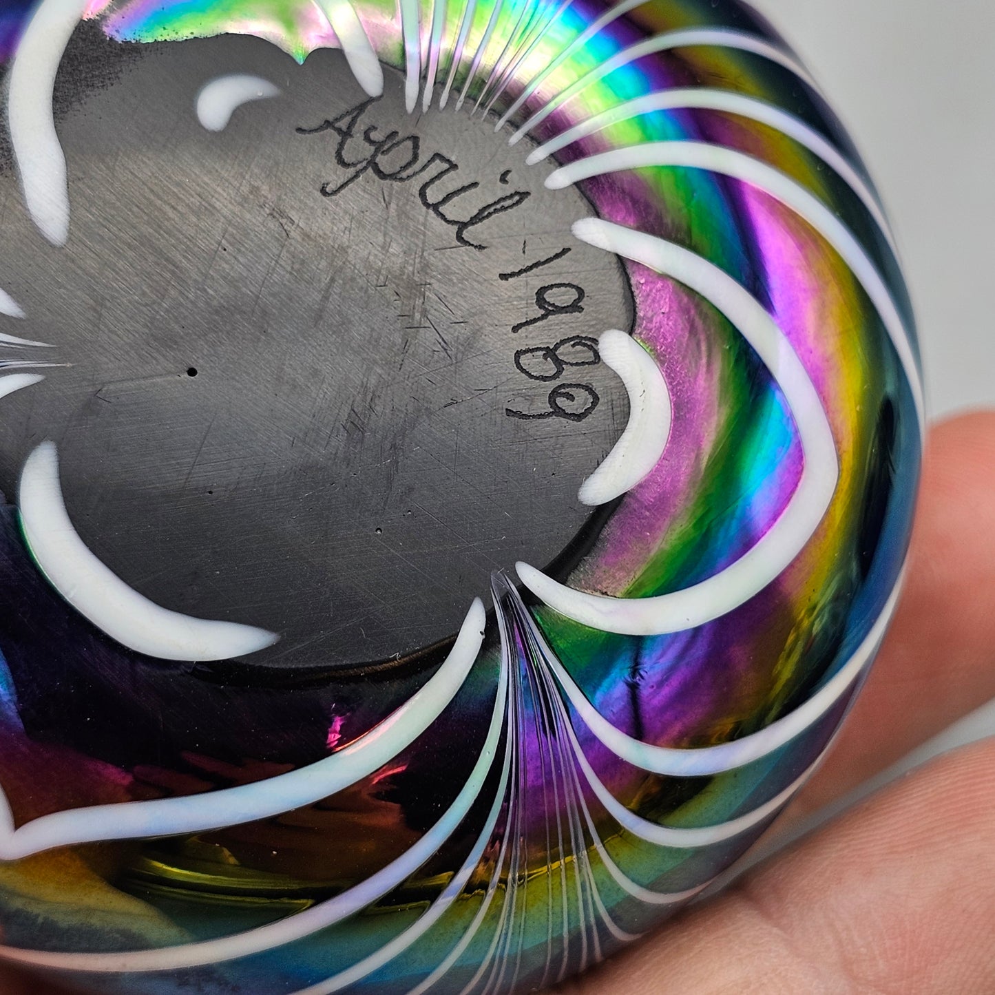 April 1989 Art Glass Paperweight - Iridescent