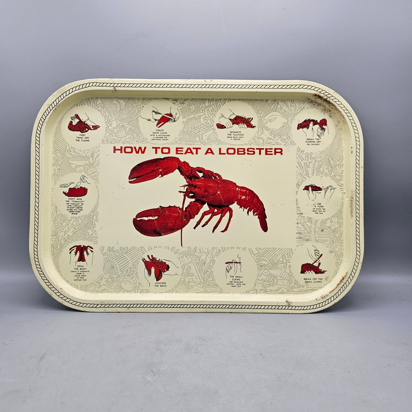 Vintage "How to Eat a Lobster" Tin Serving Tray