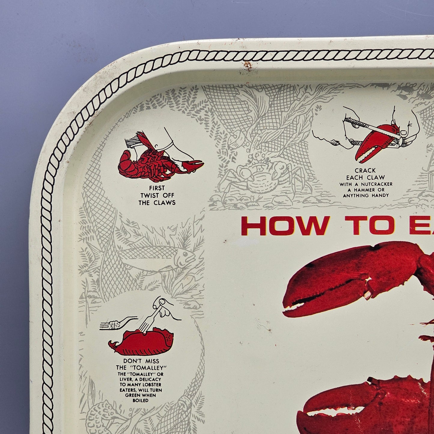 Vintage "How to Eat a Lobster" Tin Serving Tray