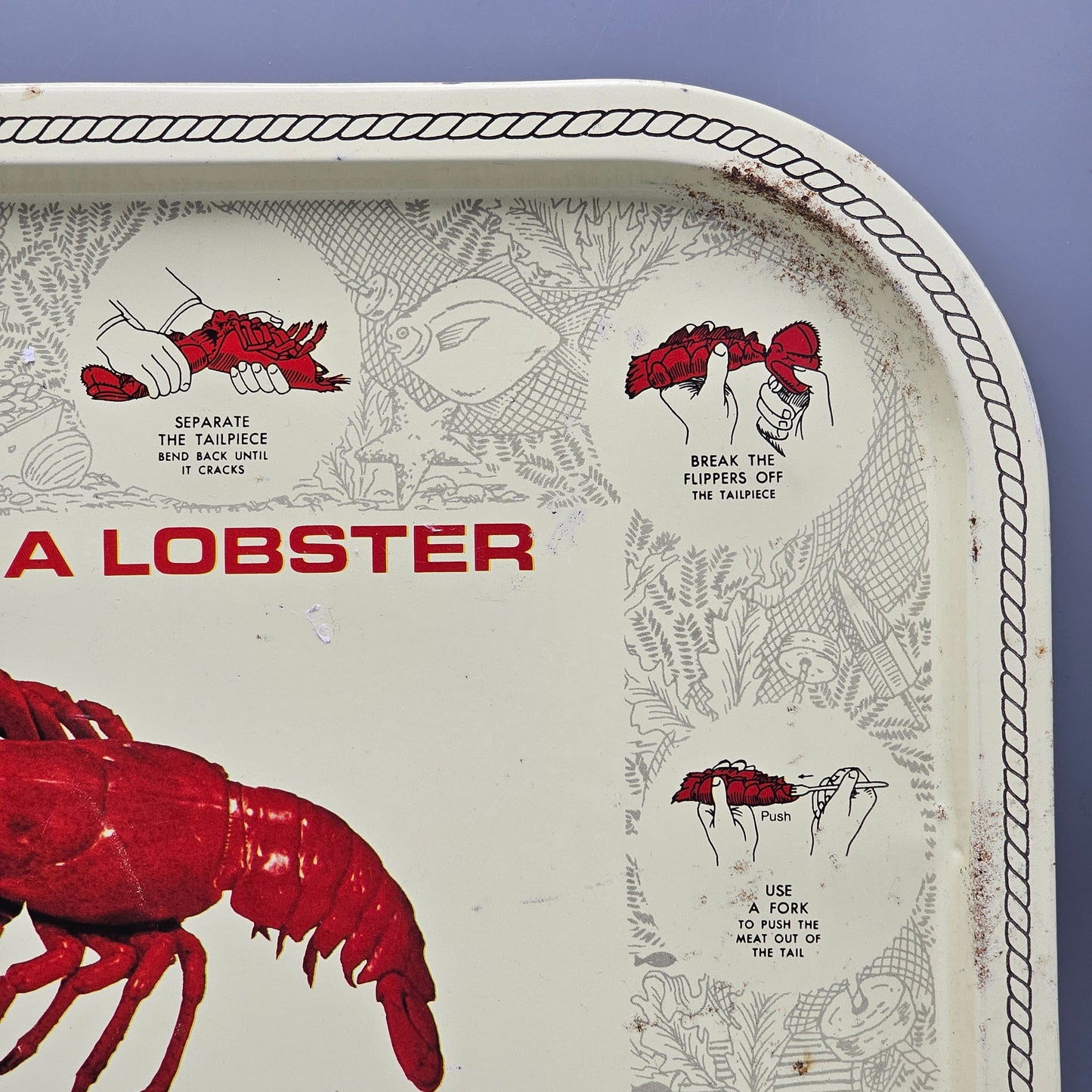 Vintage "How to Eat a Lobster" Tin Serving Tray