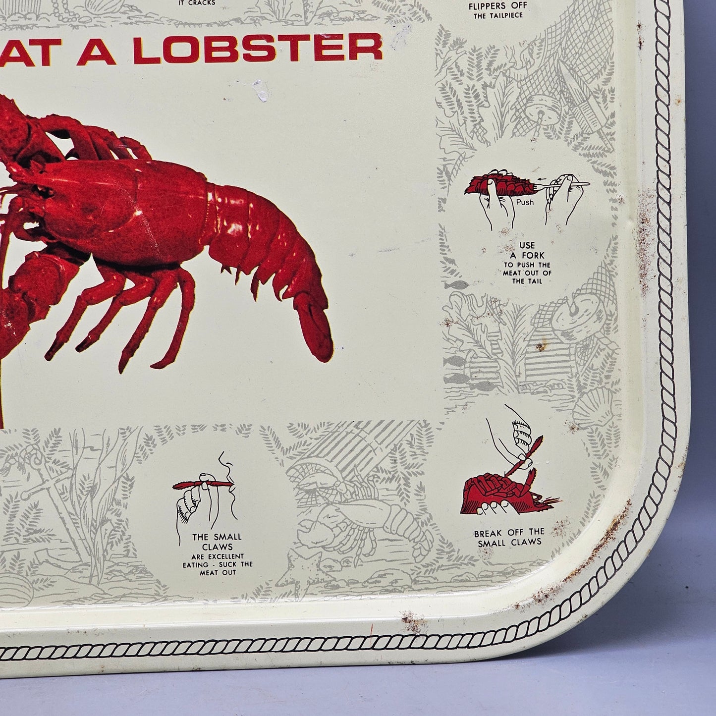 Vintage "How to Eat a Lobster" Tin Serving Tray