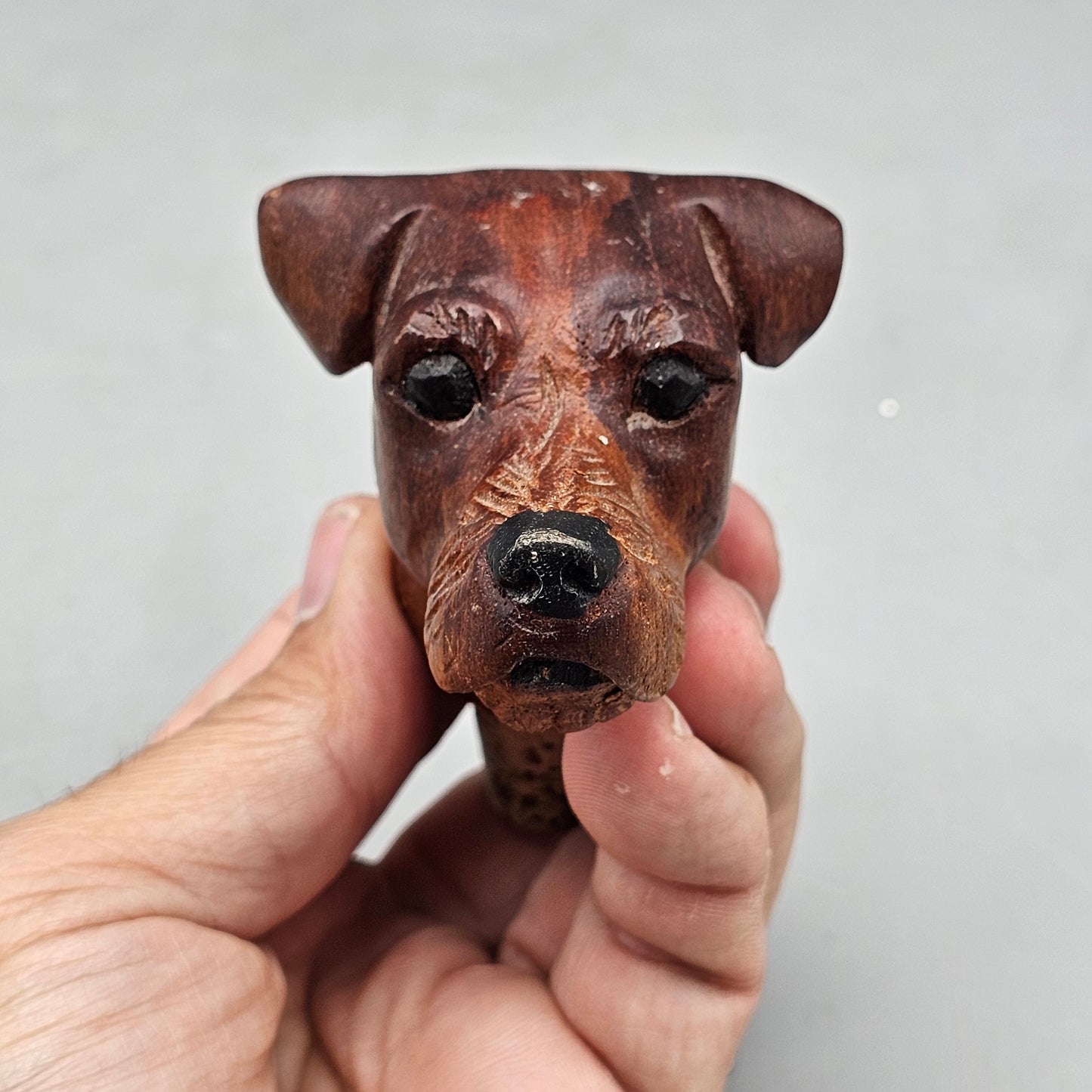 Wooden Dog Head Wine Cork Hand Carved Wood Bottle Topper
