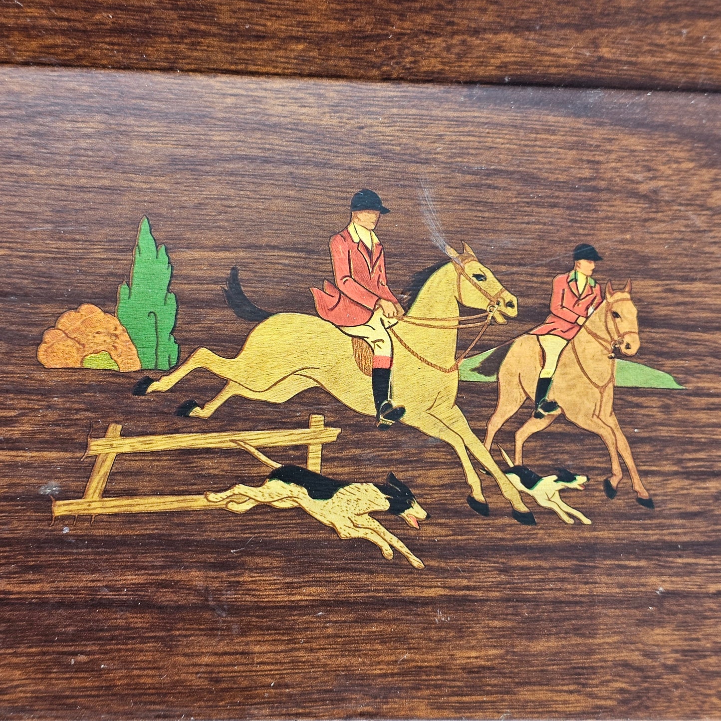 Set of 16 Hasko Wood Covered Fox Hunting Themed Serving Trays