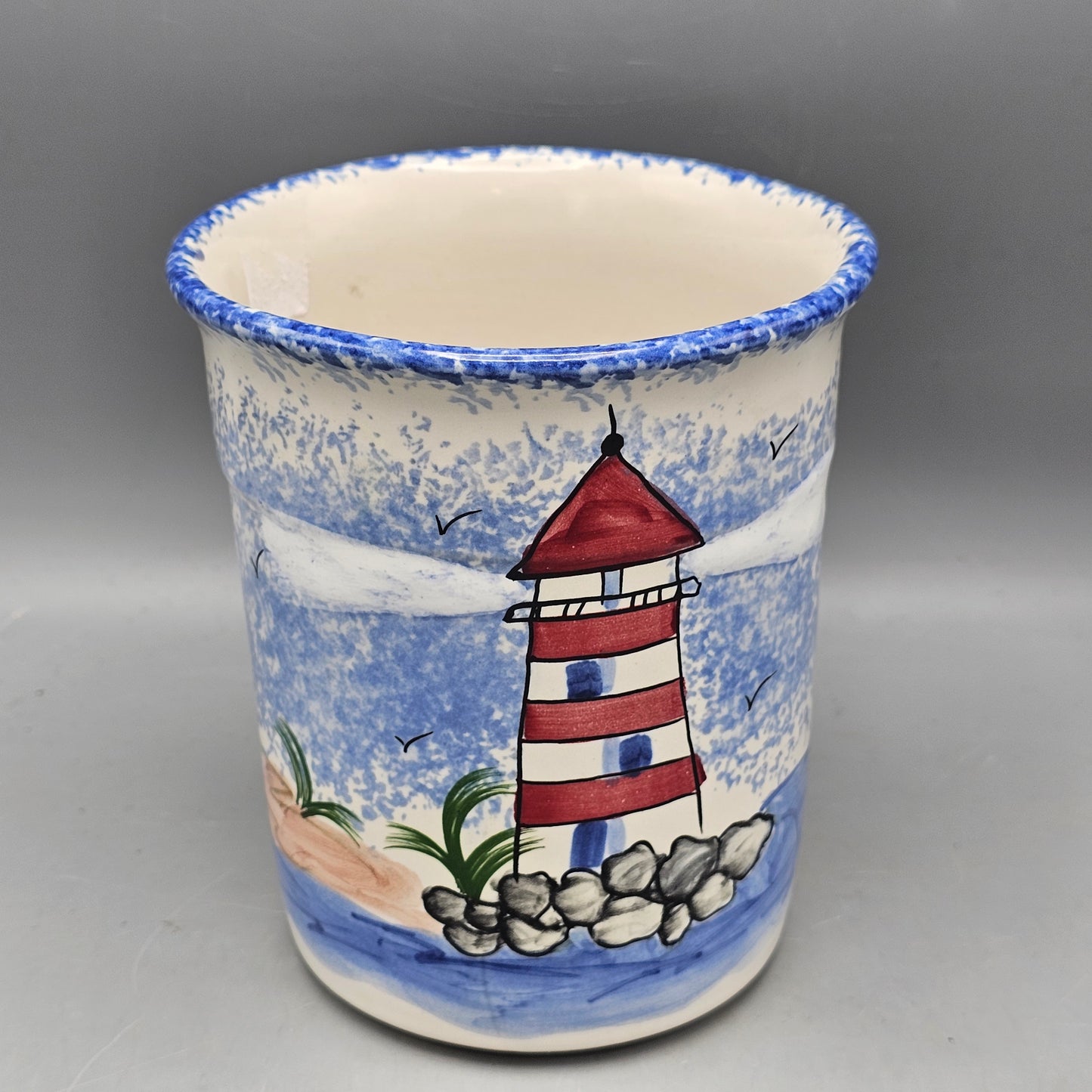Handpainted Utensil Holder with Lighthouse