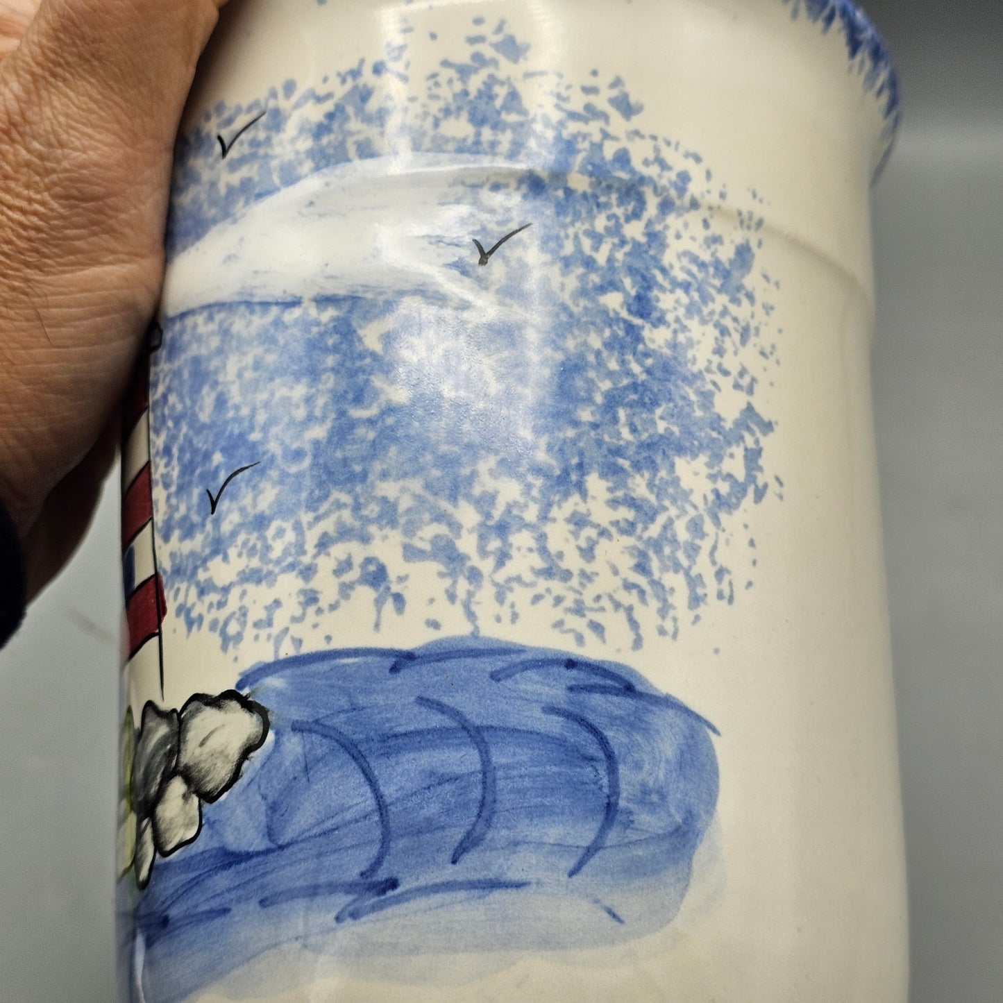 Handpainted Utensil Holder with Lighthouse