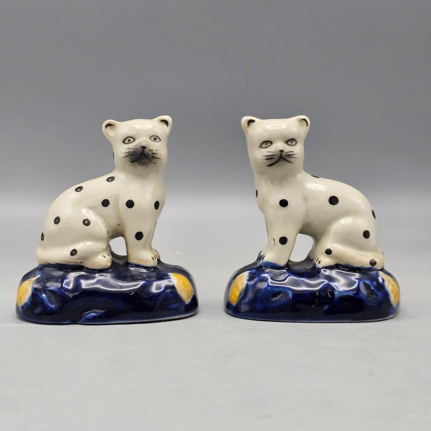 Pair of Miniature Vintage Spotted Staffordshire Ware Cats