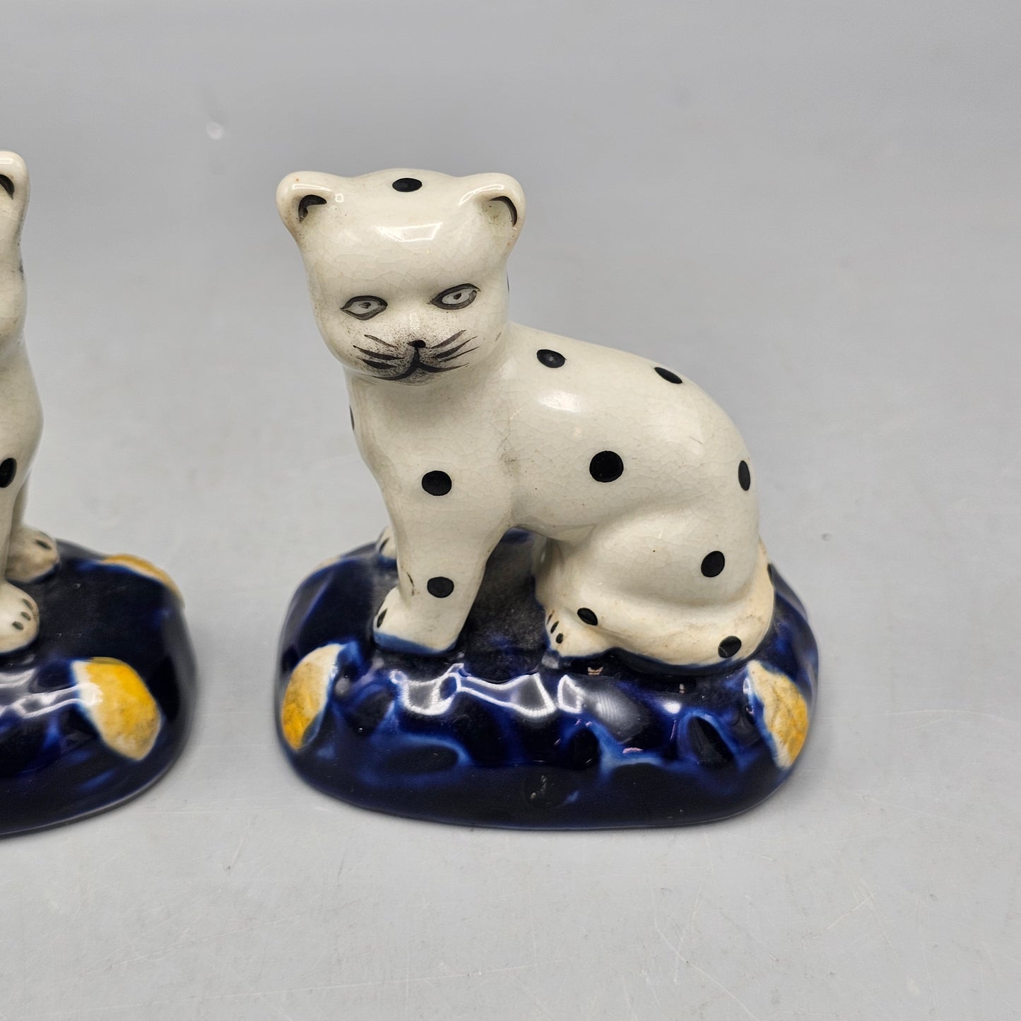 Pair of Miniature Vintage Spotted Staffordshire Ware Cats