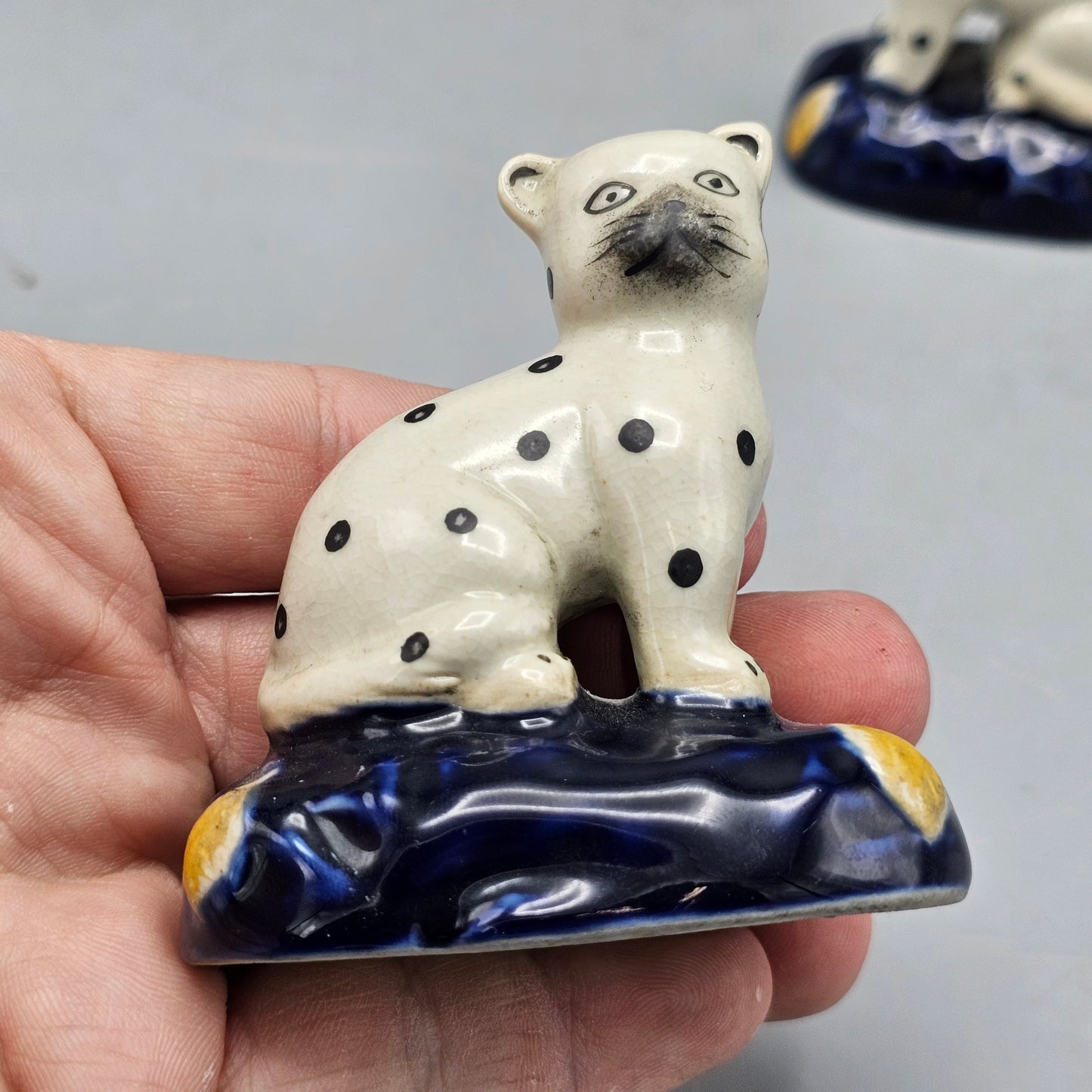 Pair of Miniature Vintage Spotted Staffordshire Ware Cats