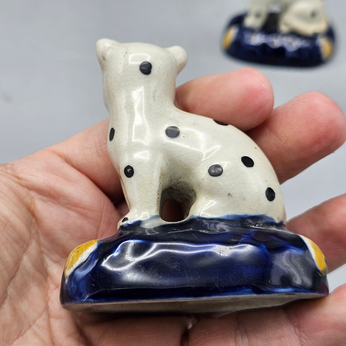 Pair of Miniature Vintage Spotted Staffordshire Ware Cats