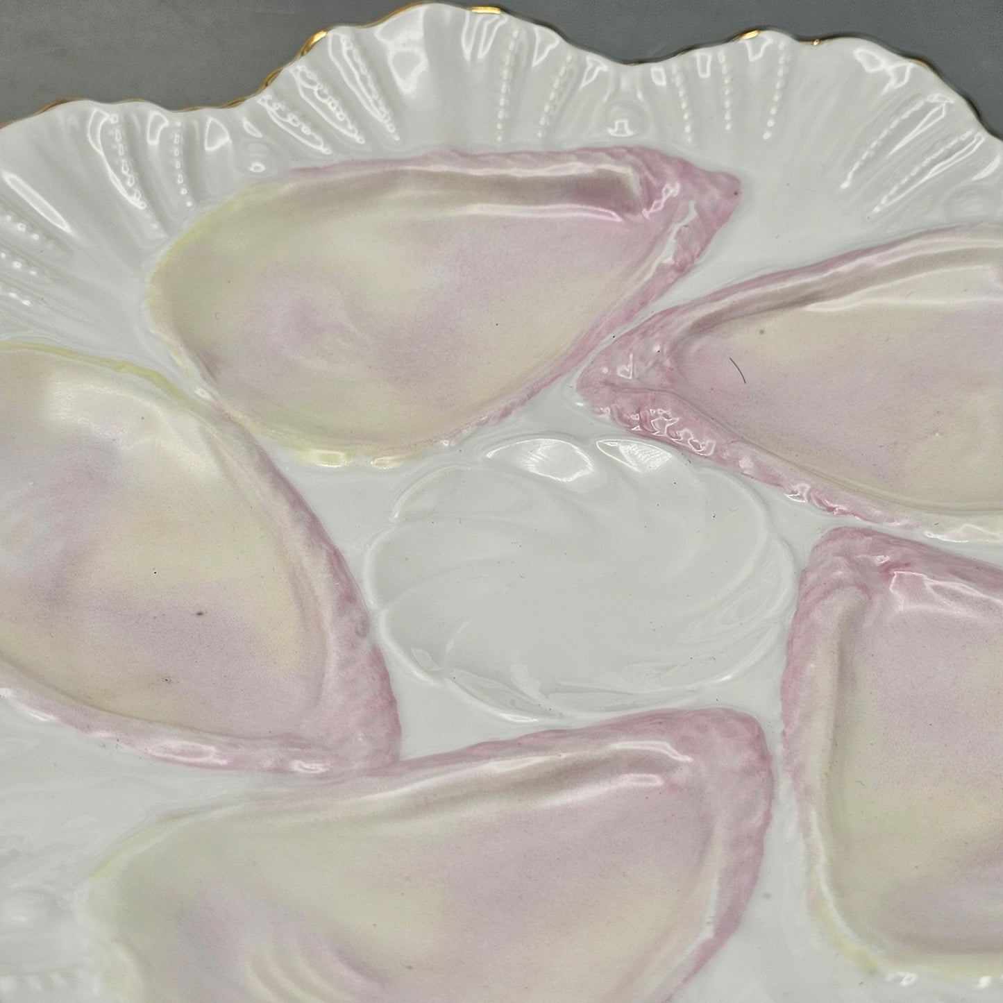 Vintage Pink & White Oyster Plate with Gold Rim ~ 4 Available