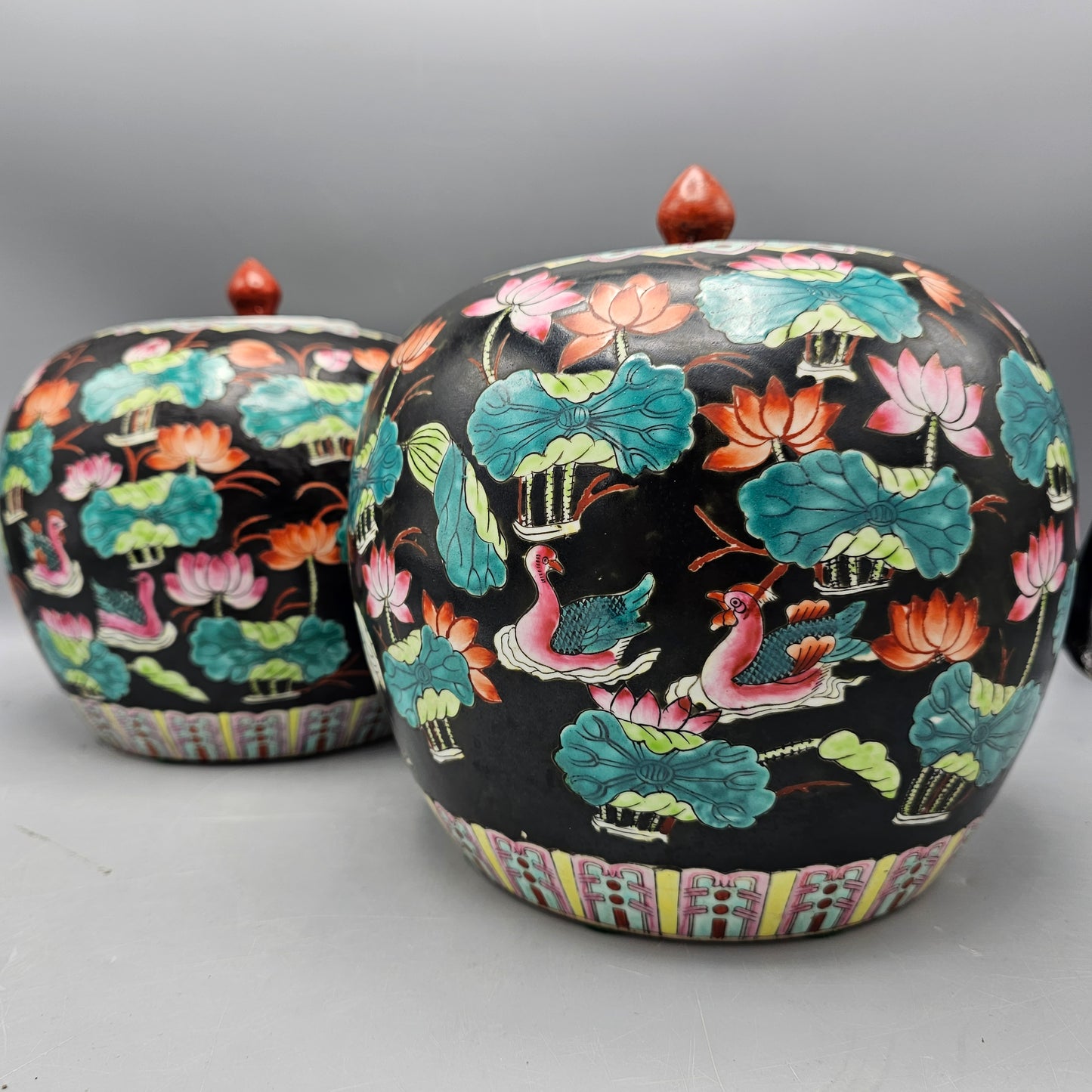 Pair of Chinese Famille Noire Porcelain Ginger Jars