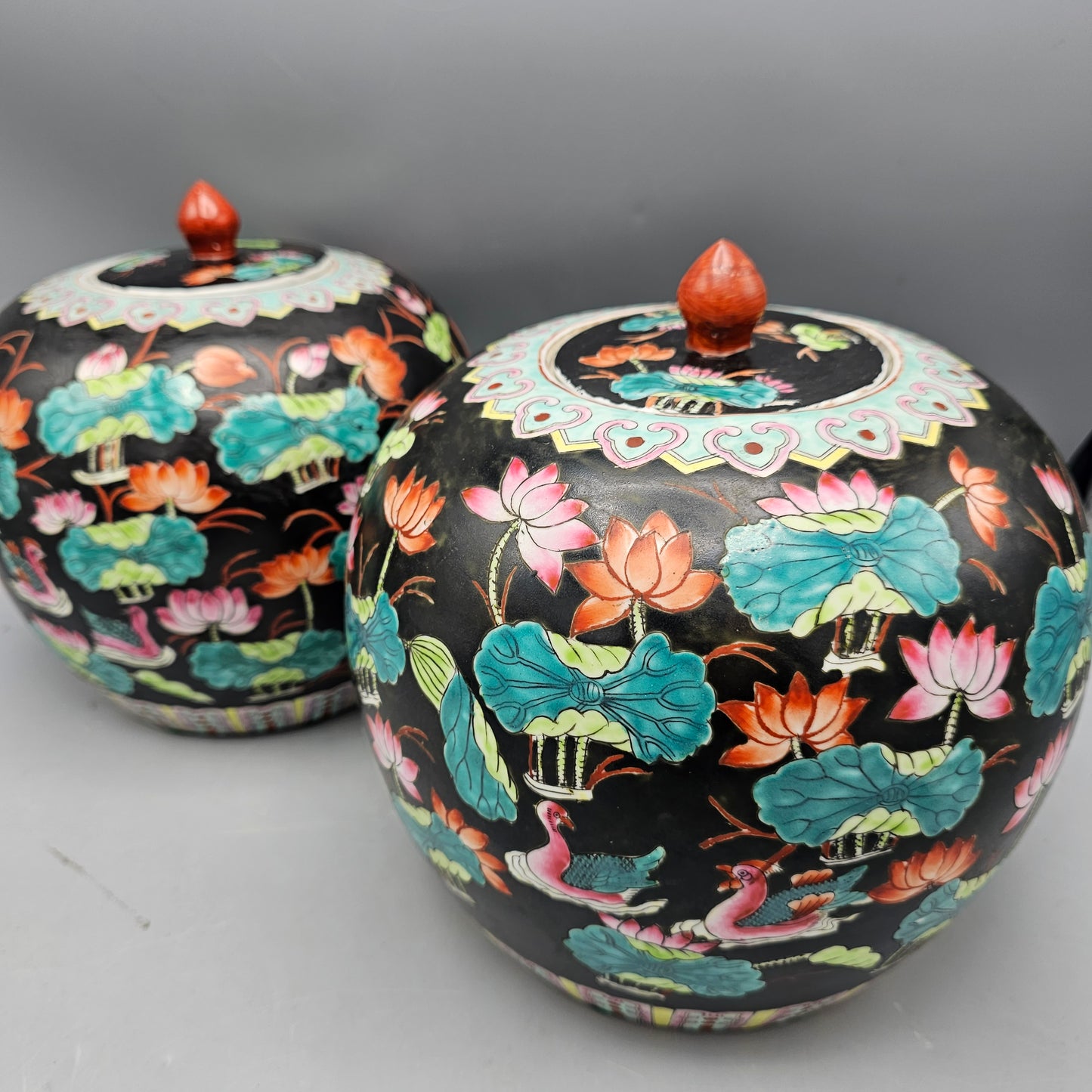 Pair of Chinese Famille Noire Porcelain Ginger Jars