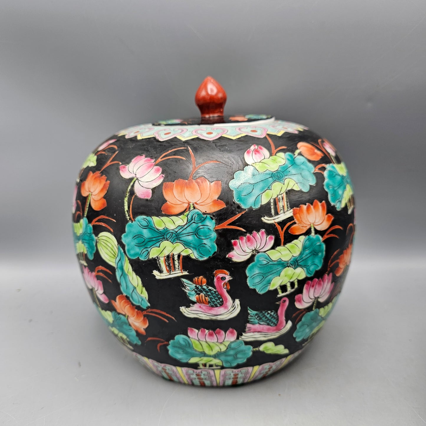 Pair of Chinese Famille Noire Porcelain Ginger Jars