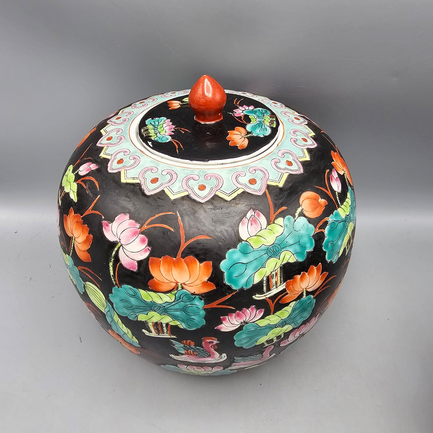 Pair of Chinese Famille Noire Porcelain Ginger Jars