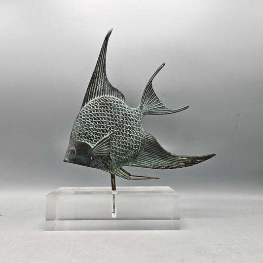 Vintage Copper Tropical Fish Sculpture on Lucite Stand