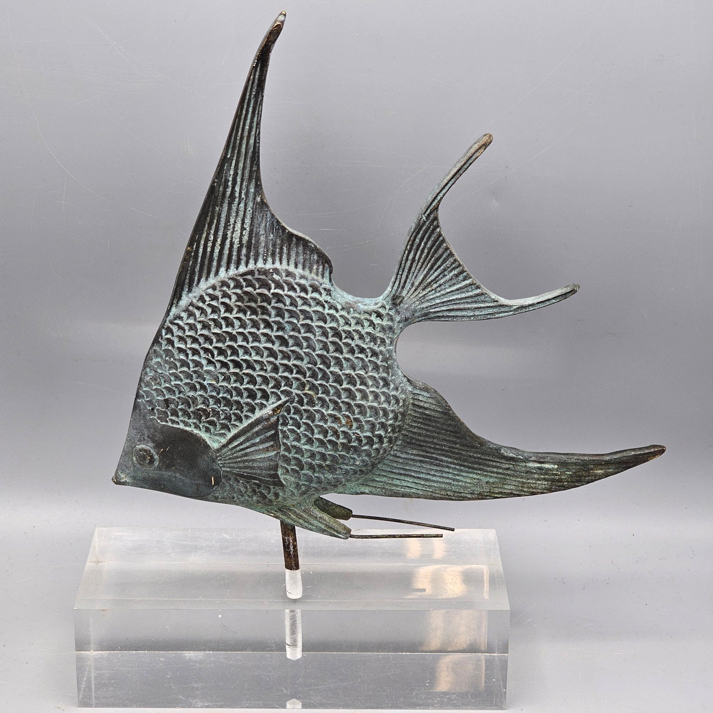 Vintage Copper Tropical Fish Sculpture on Lucite Stand