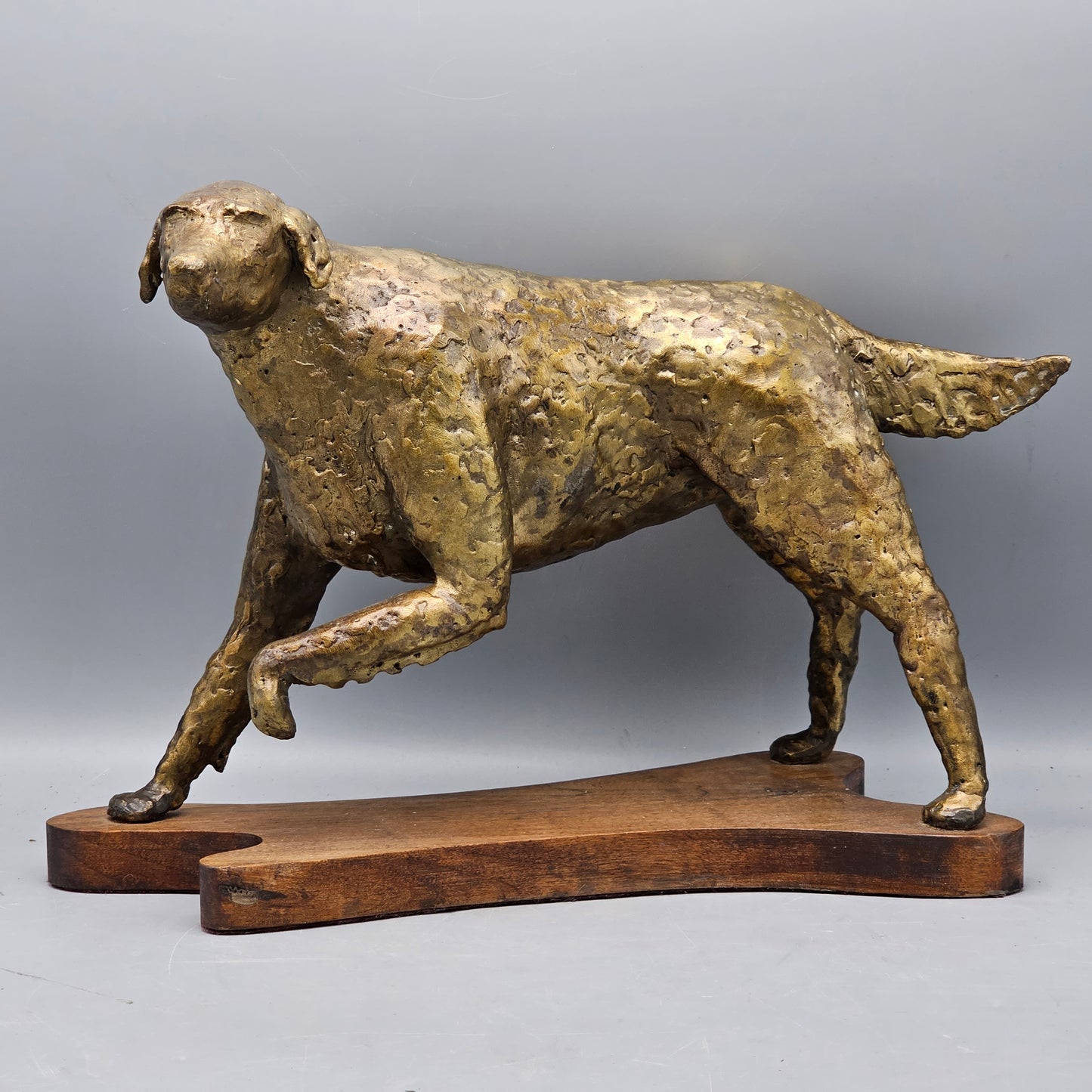 Vintage Pointer Dog Bronze Sculpture on Wooden Stand