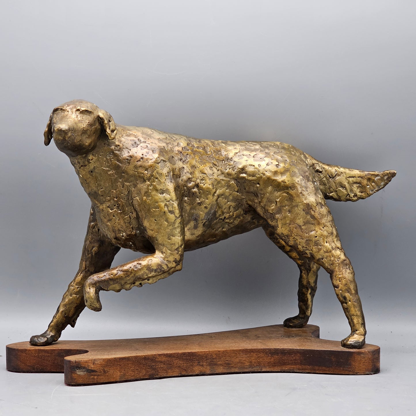 Vintage Pointer Dog Bronze Sculpture on Wooden Stand