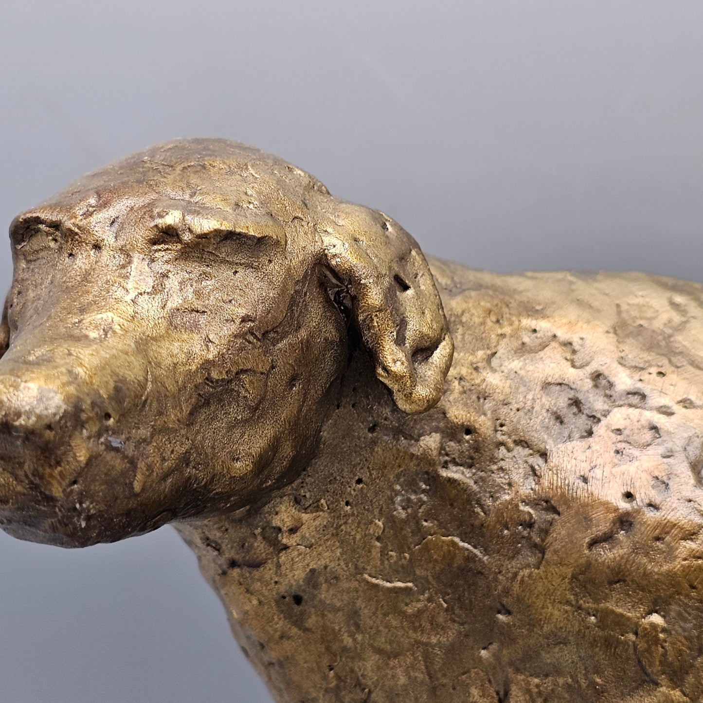 Vintage Pointer Dog Bronze Sculpture on Wooden Stand