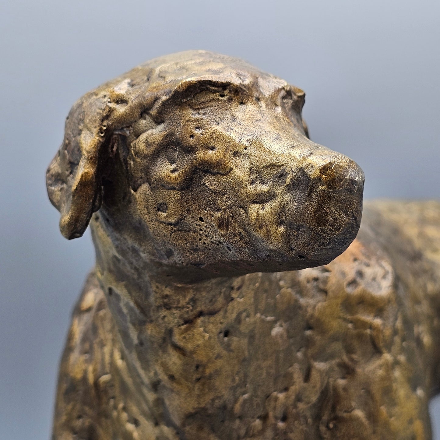 Vintage Pointer Dog Bronze Sculpture on Wooden Stand