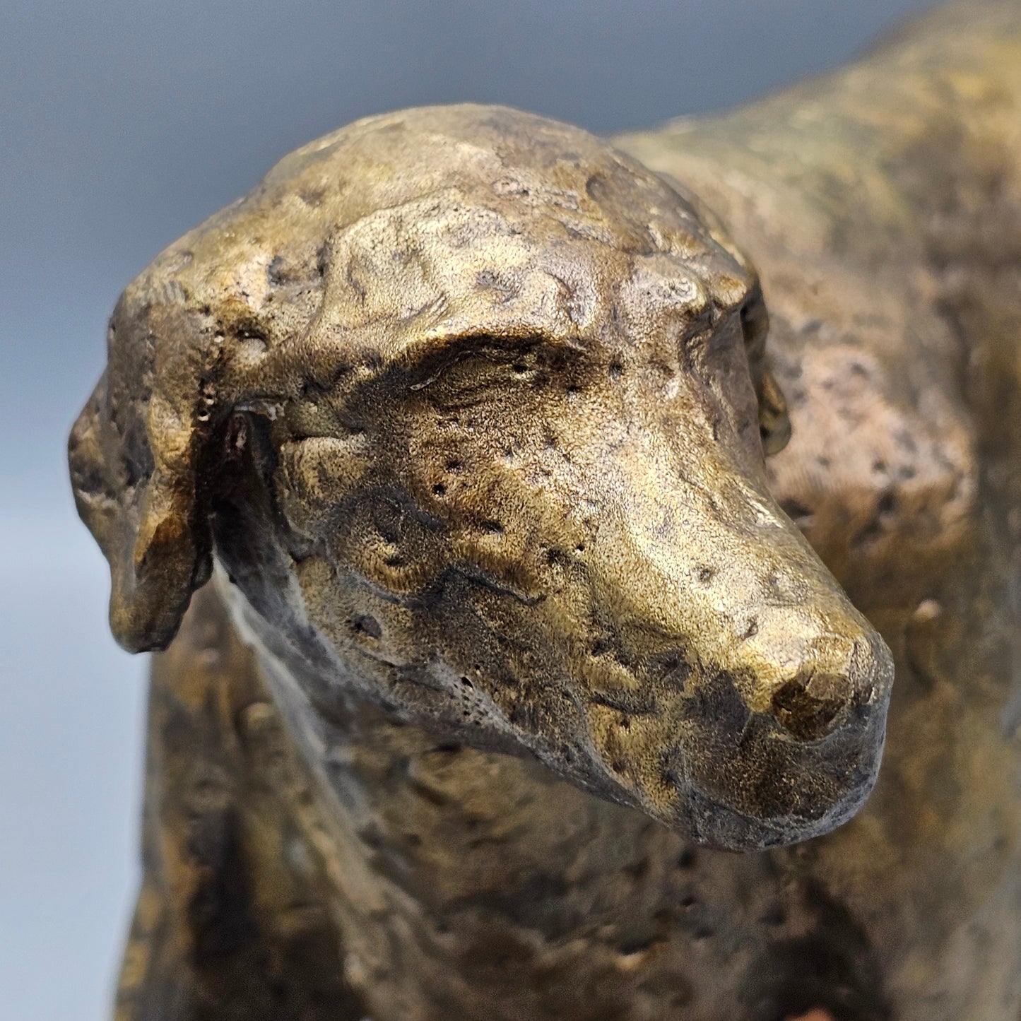 Vintage Pointer Dog Bronze Sculpture on Wooden Stand
